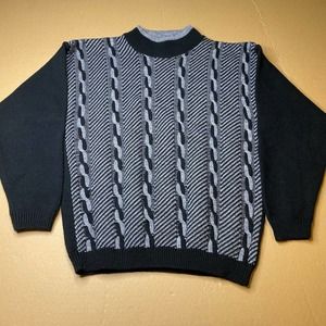 Vintage L Virany Sweater Mens M Wool Blend Knit Black Gray Made In Italy